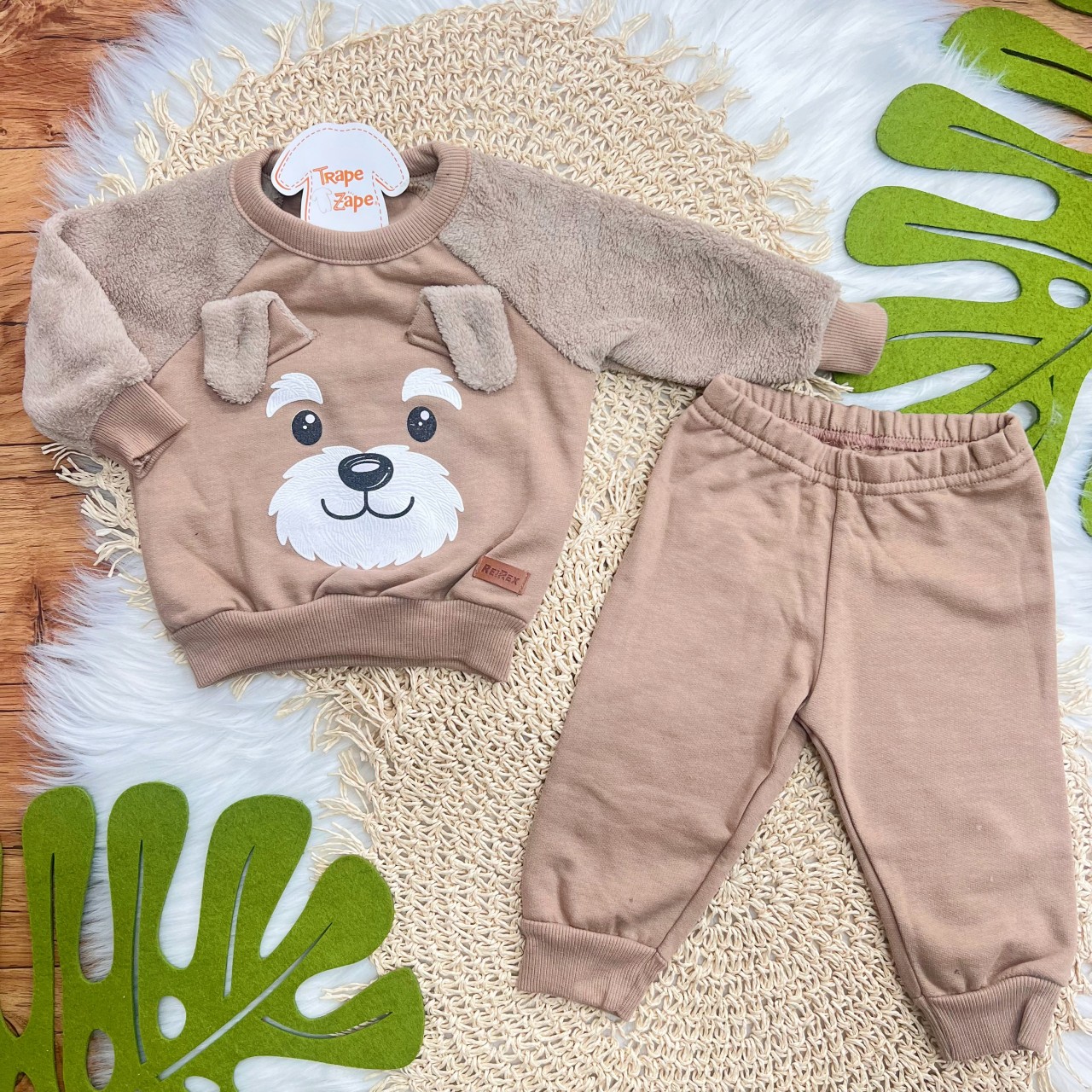  Conj. Casaco Cachorrinho e Calça de Moletom - Marrom